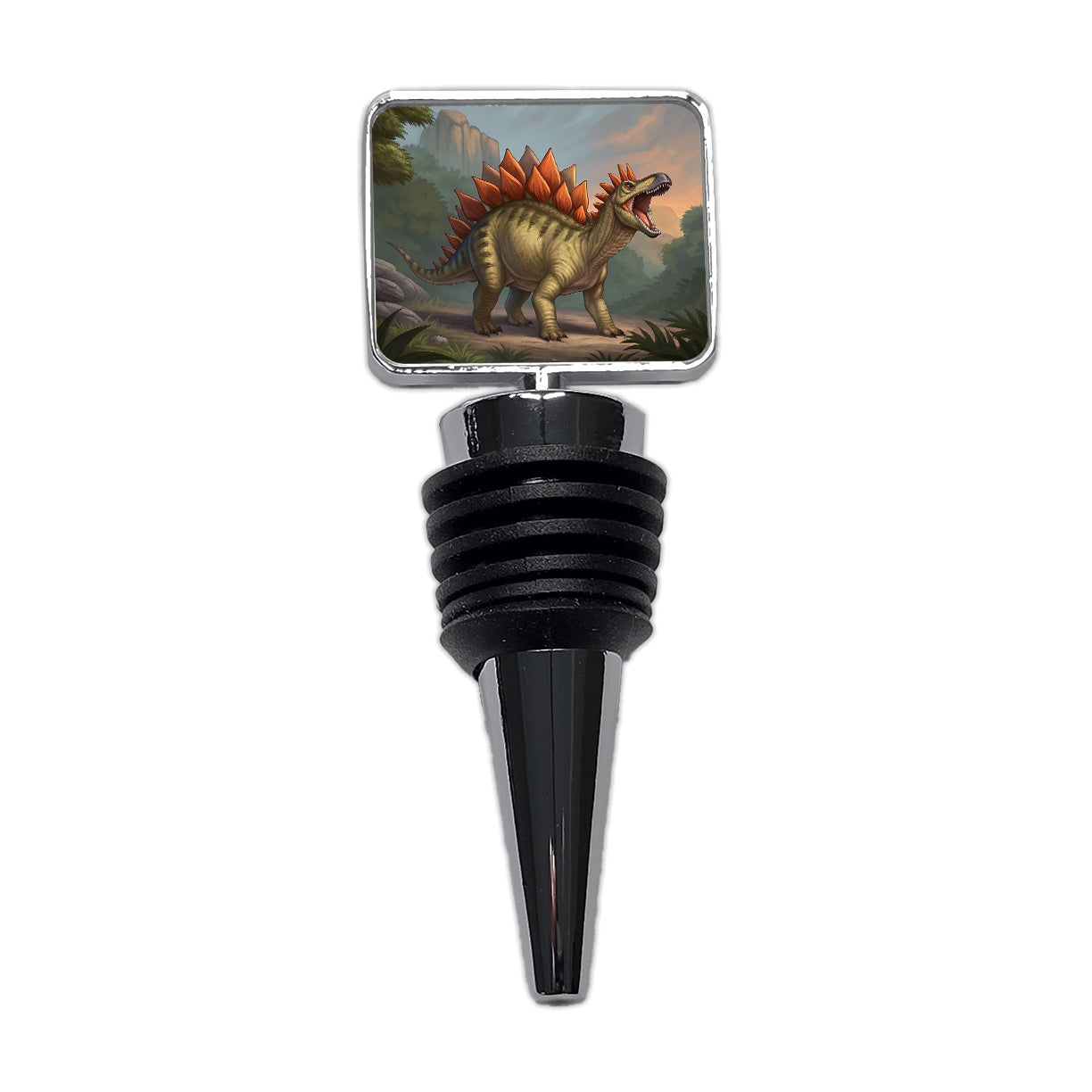 Roaring Stegosaurus Dinosaur Mountain Wine Bottle Stopper