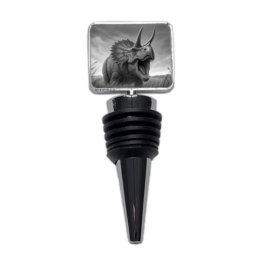Roaring Triceratops Dinosaur Gray Wine Bottle Stopper