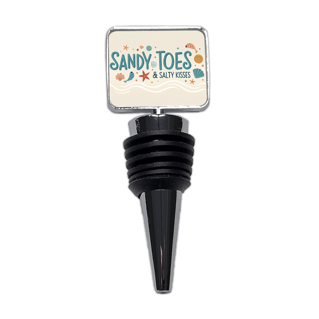 Sandy Toes Salty Kisses Ocean Beach Shells Wine Bottle Stopper