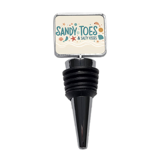 Sandy Toes Salty Kisses Ocean Beach Shells Wine Bottle Stopper