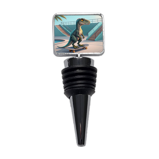 Skateboarding Raptor Dinosaur Funny Wine Bottle Stopper