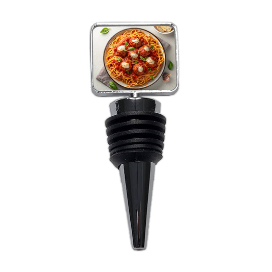 Spaghetti And Meatballs Top Down View Pasta Wine Bottle Stopper