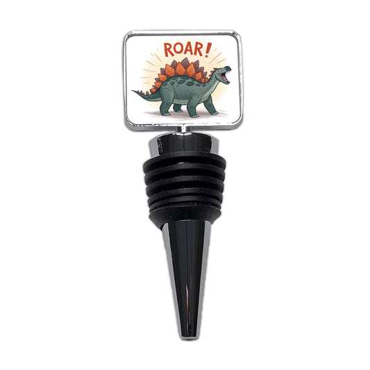 Stegosaurus Roar Text Dinosaur Fun Wine Bottle Stopper