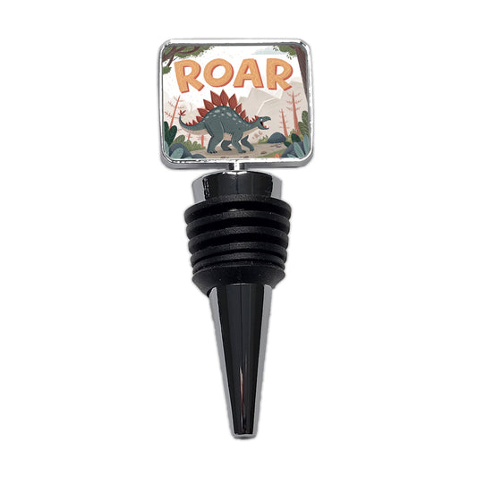 Stegosaurus With Roar Bold Text Dinosaur Wine Bottle Stopper