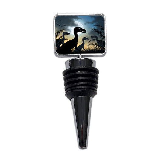 Troodon Silhouettes Night Dinosaurs Wine Bottle Stopper