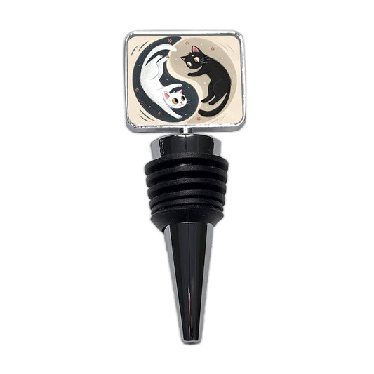 Two Cats Yin Yang Black White Wine Bottle Stopper
