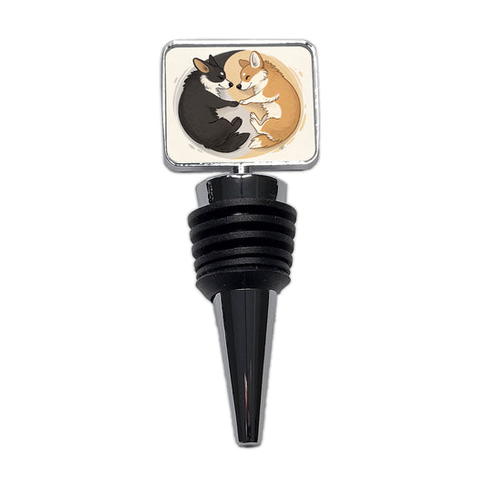 Two Corgis Yin Yang Dogs Wine Bottle Stopper
