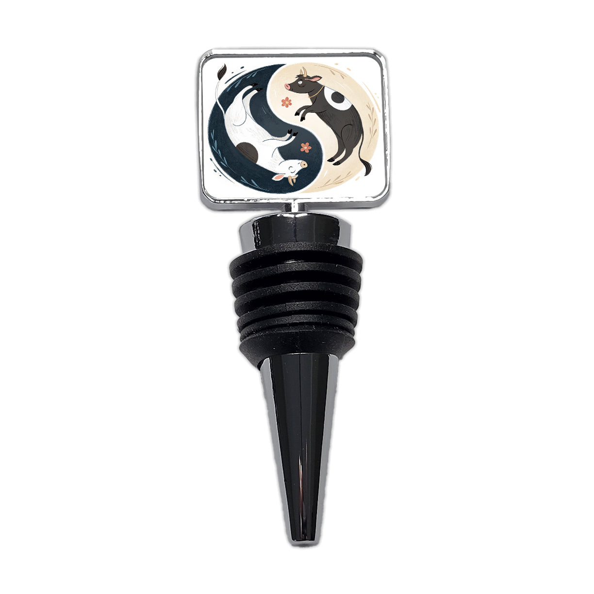 Two Cows Yin Yang Illustration Wine Bottle Stopper