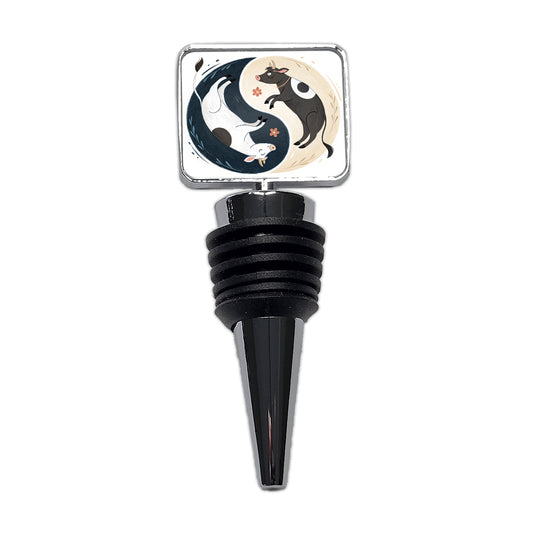 Two Cows Yin Yang Illustration Wine Bottle Stopper