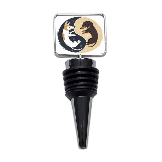 Two Dogs Yin Yang Illustration Wine Bottle Stopper