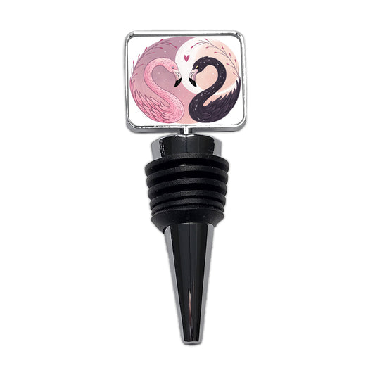 Two Flamingos Yin Yang Pink Black Wine Bottle Stopper