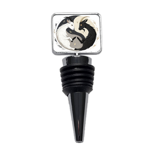 Two Goats Yin Yang White Black Wine Bottle Stopper