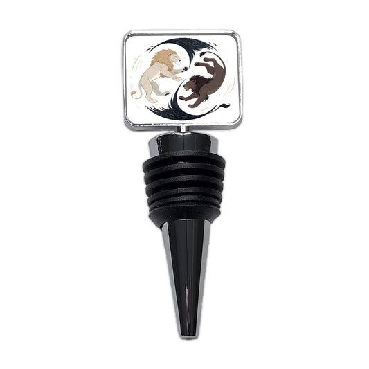 Two Lions Yin Yang Dark Light Wine Bottle Stopper
