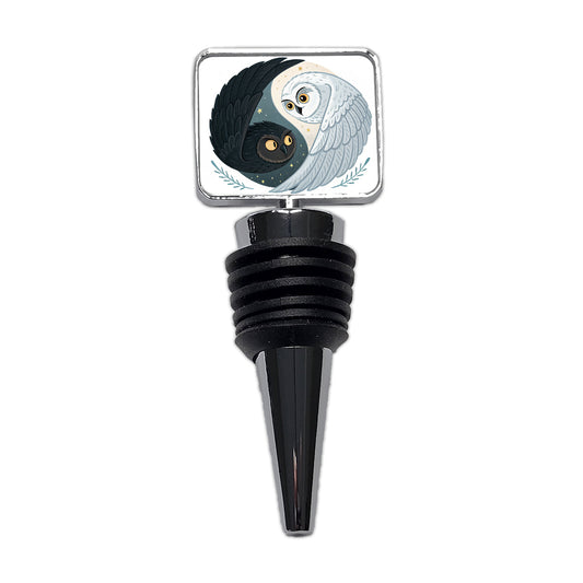 Two Owls Yin Yang Black White Wine Bottle Stopper