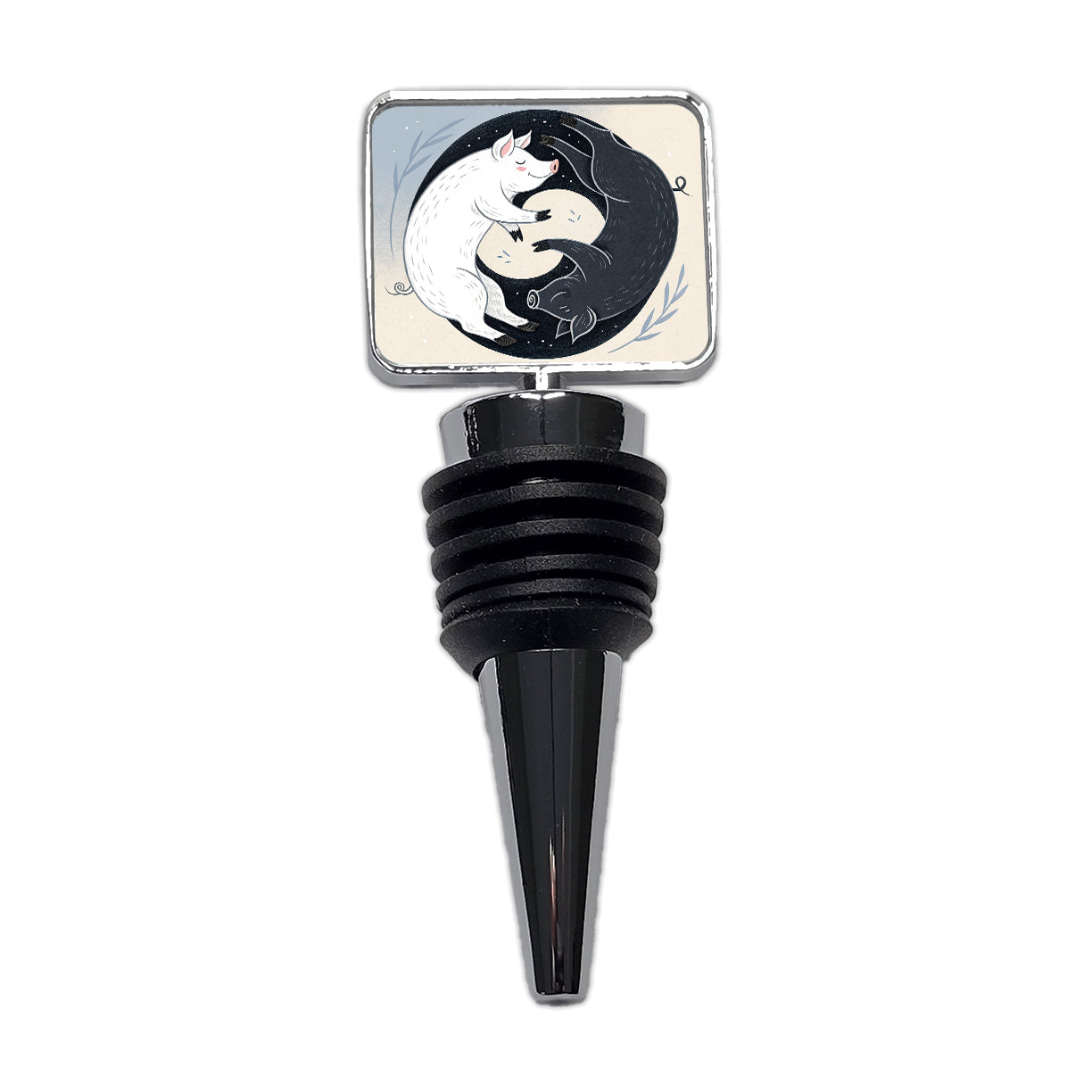 Two Pigs Yin Yang Black White Wine Bottle Stopper