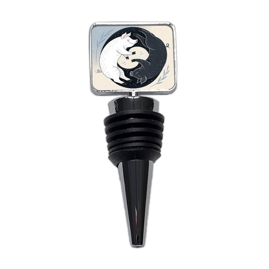 Two Pigs Yin Yang Black White Wine Bottle Stopper