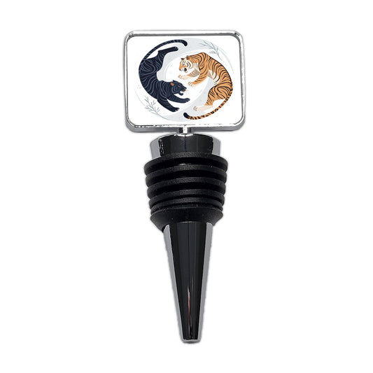 Two Tigers Yin Yang Illustration Wine Bottle Stopper
