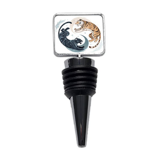 Two Tigers Yin Yang Orange Dark Wine Bottle Stopper