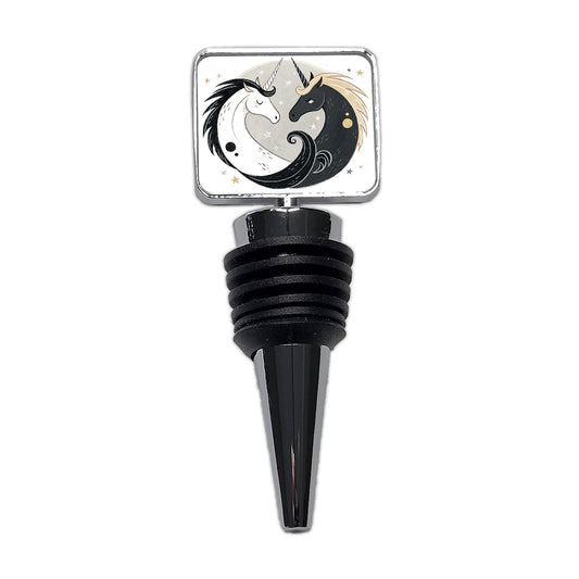 Two Unicorns Yin Yang Black White Wine Bottle Stopper