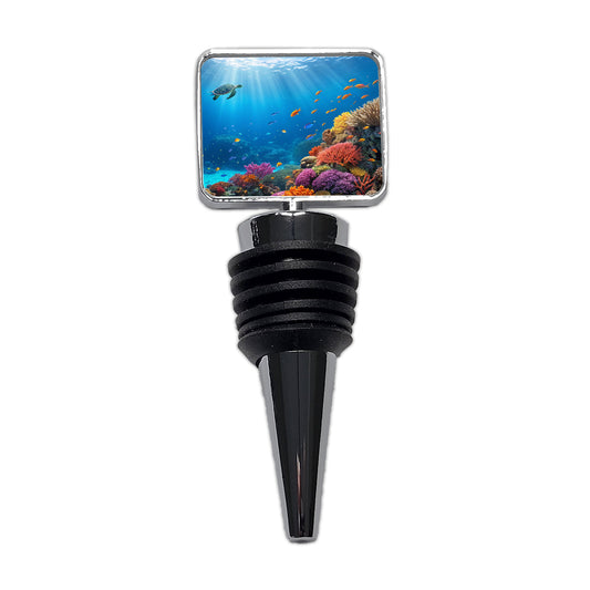 Underwater Scene Tropical Turtle Fish Coral Ocean Wine Bottle Stopper