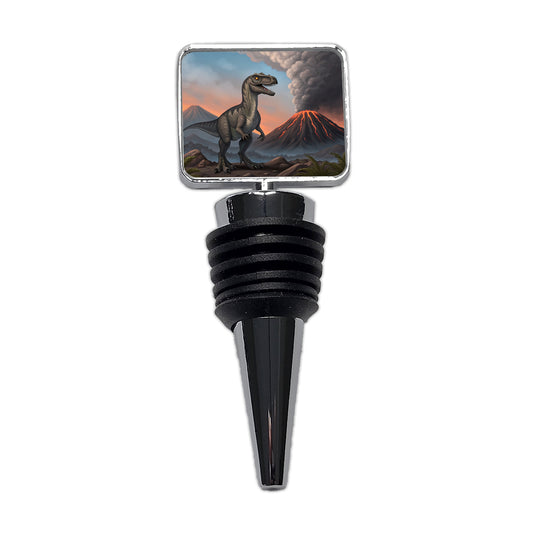 Velociraptor Volcano Dinosaur Wine Bottle Stopper