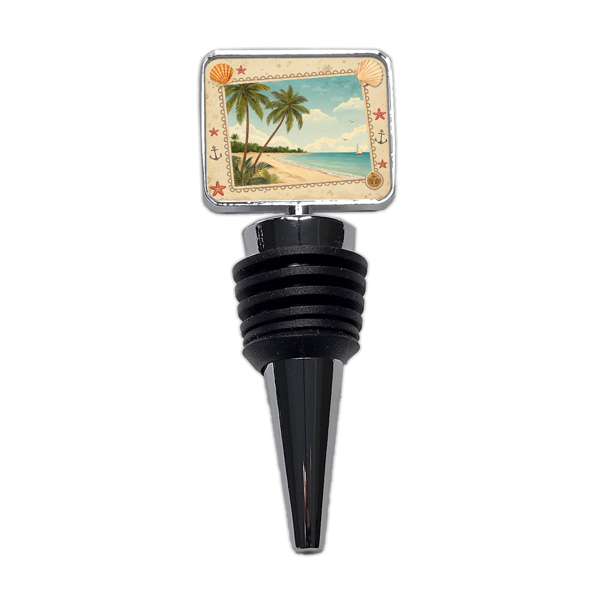 Vintage Beach Postcard Tropical Wine Bottle Stopper