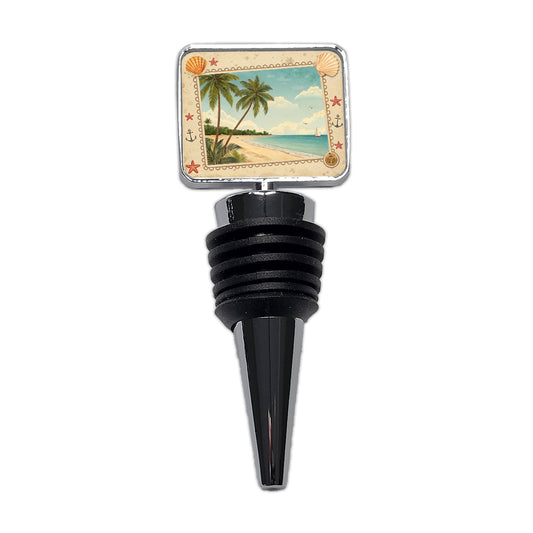 Vintage Beach Postcard Tropical Wine Bottle Stopper