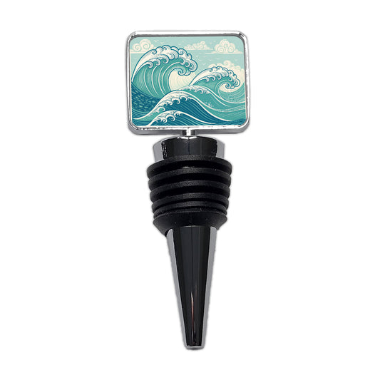 Vintage Ocean Waves Drawing Wine Bottle Stopper