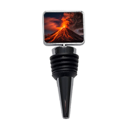 Volcano Erupting At Night Lava Wine Bottle Stopper