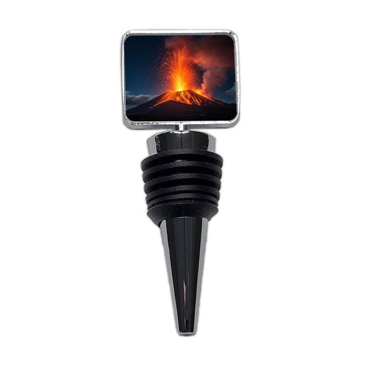 Volcano Erupting At Night Wine Bottle Stopper