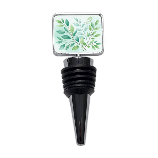 Watercolor Green Leaves And Branches Minimalist Wine Bottle Stopper