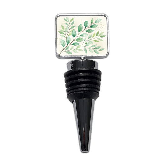 Watercolor Green Leaves And Branches Wine Bottle Stopper