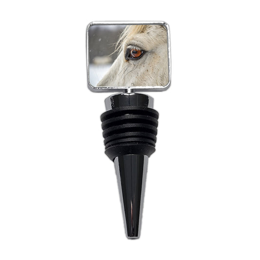 White Horse Eye Close Up Wine Bottle Stopper