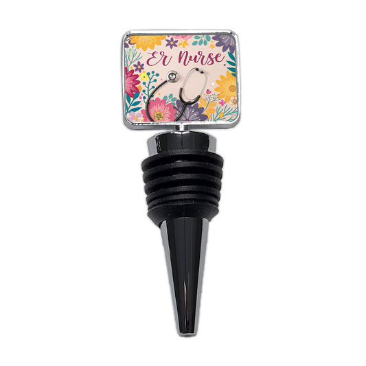 ER Emergency Room Nurse Appreciation Stethoscope Flowers Wine Bottle Stopper