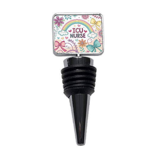 ICU Nurse Appreciation Coquette Bows Flowers Wine Bottle Stopper
