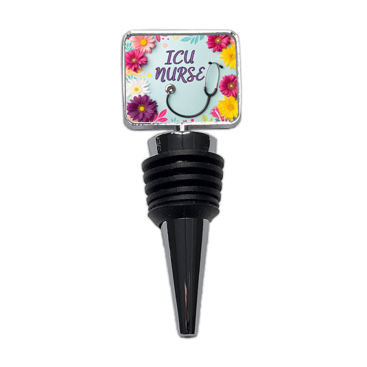 ICU Nurse Appreciation Stethoscope Flowers Wine Bottle Stopper