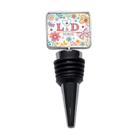 L & D Labor And Delivery Nurse Appreciation Coquette Bows Flowers Wine Bottle Stopper