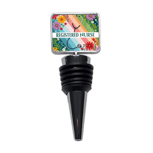 Registered Nurse RN Appreciation Stethoscope Colorful Flowers Wine Bottle Stopper
