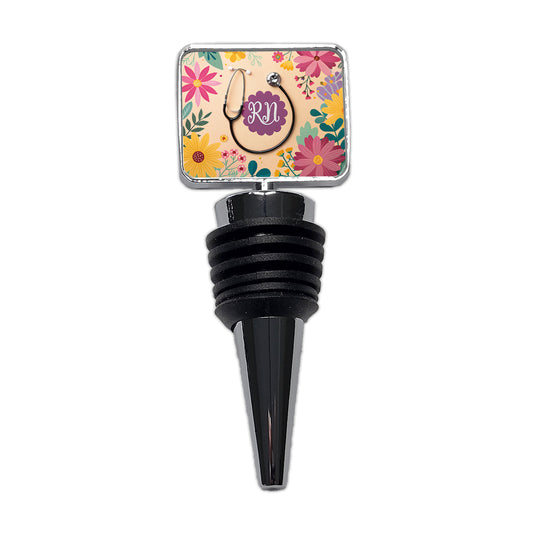 RN Registered Nurse Appreciation Stethoscope Flowers Wine Bottle Stopper