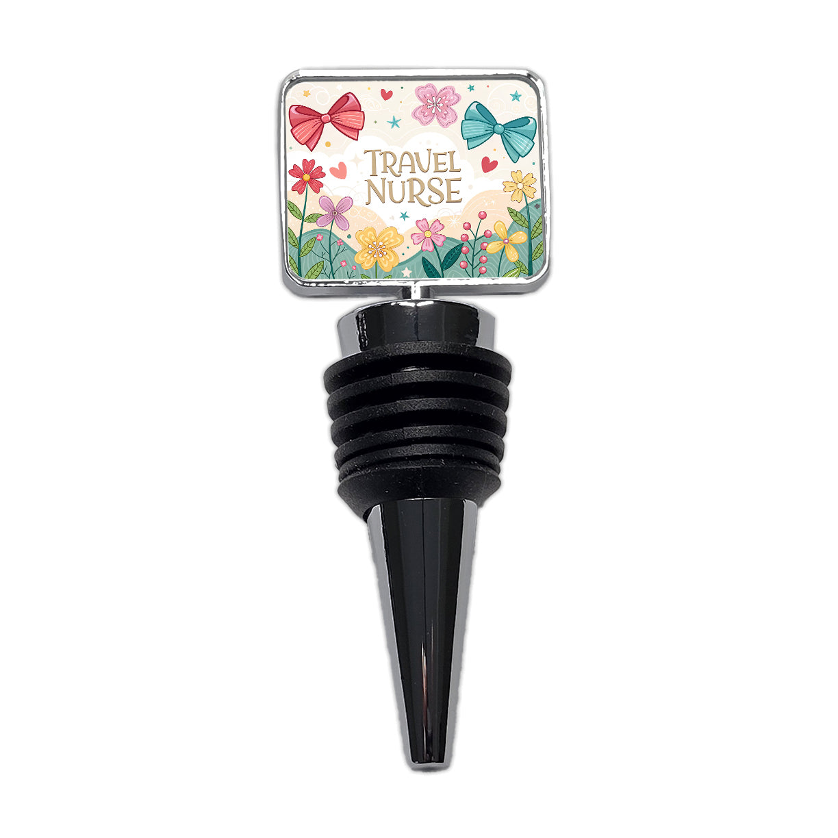 Travel Nurse Appreciation Coquette Bows Flowers Wine Bottle Stopper