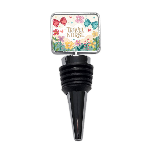Travel Nurse Appreciation Coquette Bows Flowers Wine Bottle Stopper