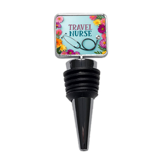 Travel Nurse Appreciation Stethoscope Flowers Wine Bottle Stopper