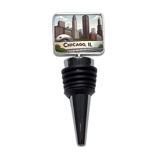 Chicago, Illinois IL Travel City State Stamp Wine Bottle Stopper