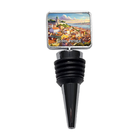 Lisbon, Portugal Travel City Country Stamp Wine Bottle Stopper