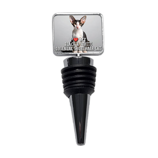 I Love My Black & White Oriental Shorthair Cat Heart Wine Bottle Stopper