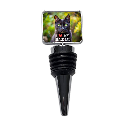 I Love My Black Cat Heart Wine Bottle Stopper