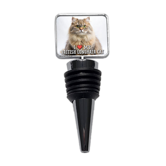 I Love My British Longhair Cat Heart Wine Bottle Stopper