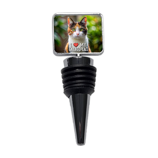 I Love My Calico Cat Heart Wine Bottle Stopper