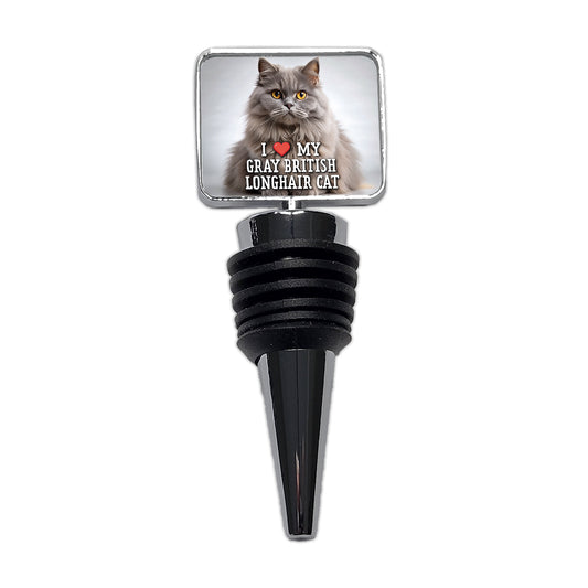 I Love My Gray British Longhair Cat Heart Wine Bottle Stopper