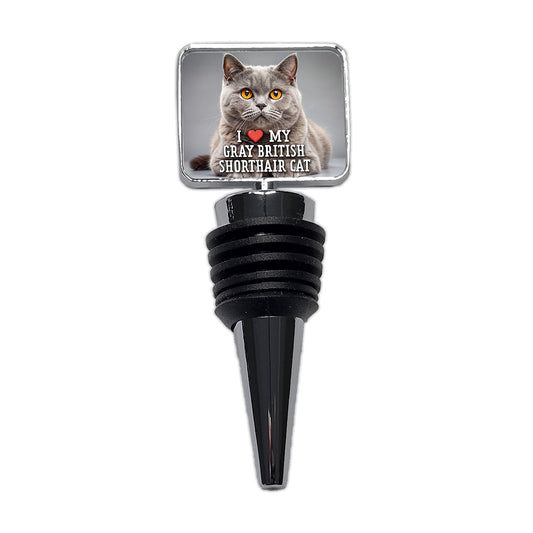 I Love My Gray British Shorthair Cat Heart Wine Bottle Stopper